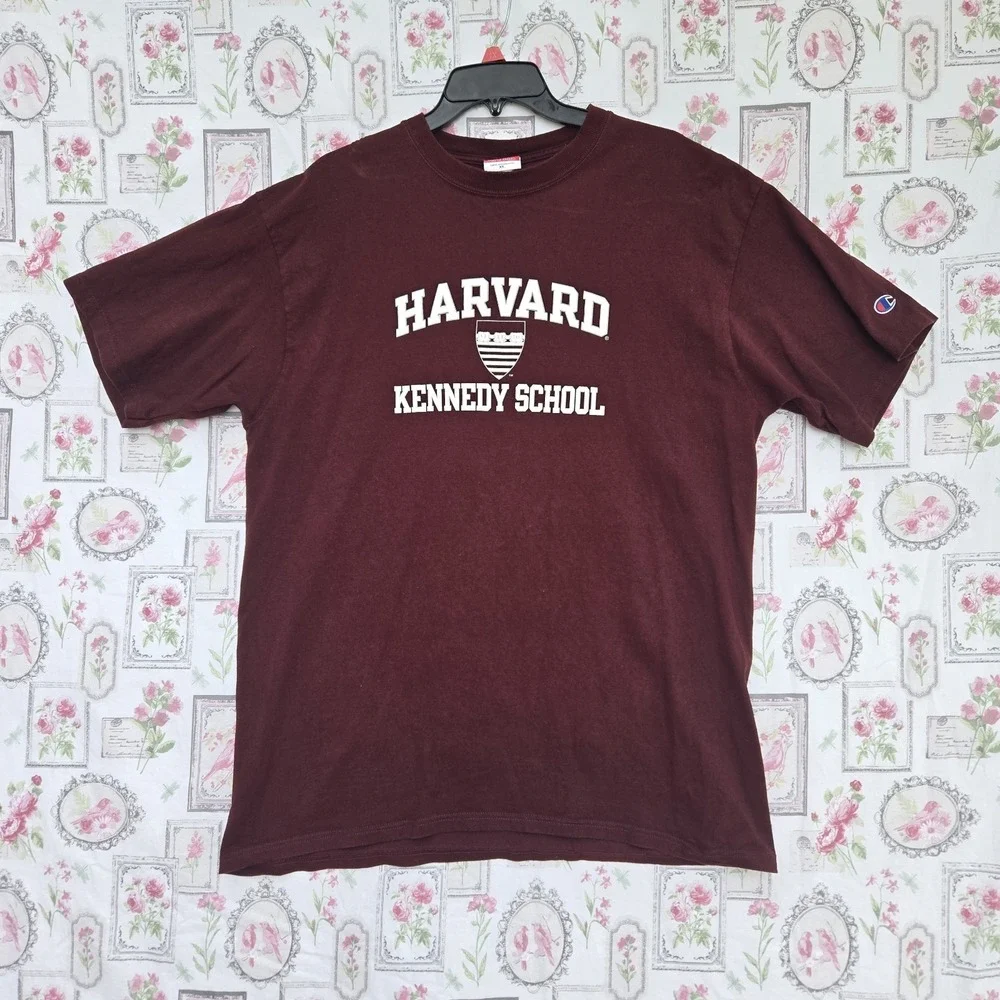 Champion Harvard Kennedy School T-Shirt Mens XL Maroon Crimson College Crest Tee - Picture 1 of 8